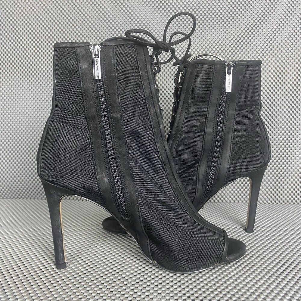 Gianni Bini Ankle Booties Heels Womens 9 M Black Floral Embroidered Zipper - Picture 3 of 14